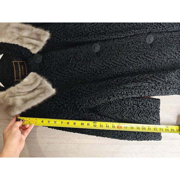 Vintage Black Persian Curly Lamb Fur Coat With Mink Trim Women's Medium Large - Picture 10 of 12